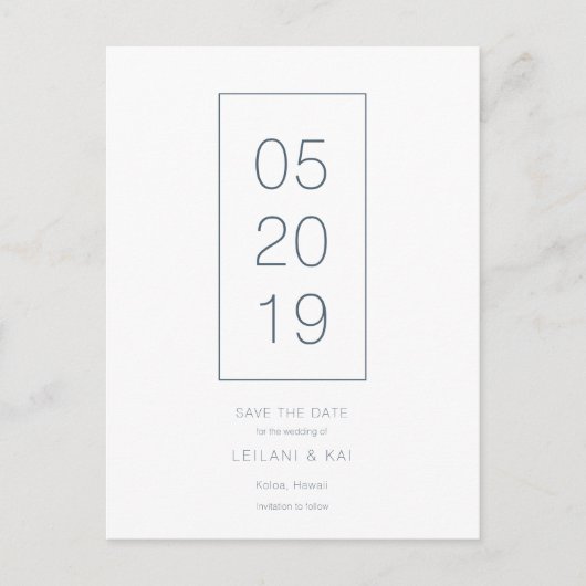 Minimalist White & Navy Save the Date Briefkaart (Voorkant)