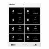 MINIMALIST WHITE ONE LETTER MONOGRAM NAME BLACK ETIKET (Full Sheet)