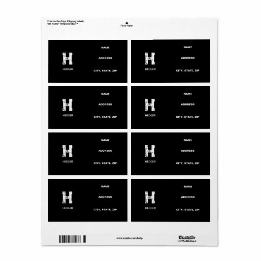 MINIMALIST WHITE ONE LETTER MONOGRAM NAME BLACK ETIKET (Full Sheet)