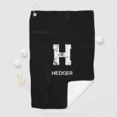 MINIMALIST WHITE ONE LETTER MONOGRAM NAME BLACK  GOLFHANDDOEK (Insitu)