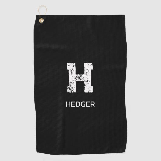 MINIMALIST WHITE ONE LETTER MONOGRAM NAME BLACK  GOLFHANDDOEK (Voorkant)