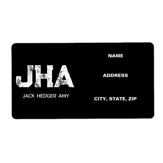 MINIMALIST WHITE THREE LETTER MONOGRAM NAME BLACK ETIKET (Voorkant)