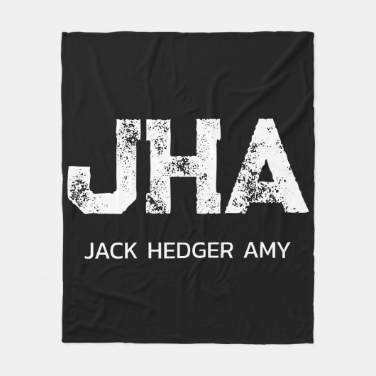 MINIMALIST WHITE THREE LETTER MONOGRAM NAME BLACK FLEECE DEKEN (Voorkant)