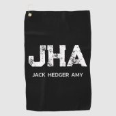 MINIMALIST WHITE THREE LETTER MONOGRAM NAME BLACK GOLFHANDDOEK (Voorkant)