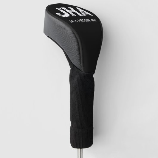 MINIMALIST WHITE THREE LETTER MONOGRAM NAME BLACK GOLFHEADCOVER (Schuin)
