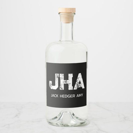 MINIMALIST WHITE THREE LETTER MONOGRAM NAME BLACK LIKEURFLES ETIKET (Voorkant)