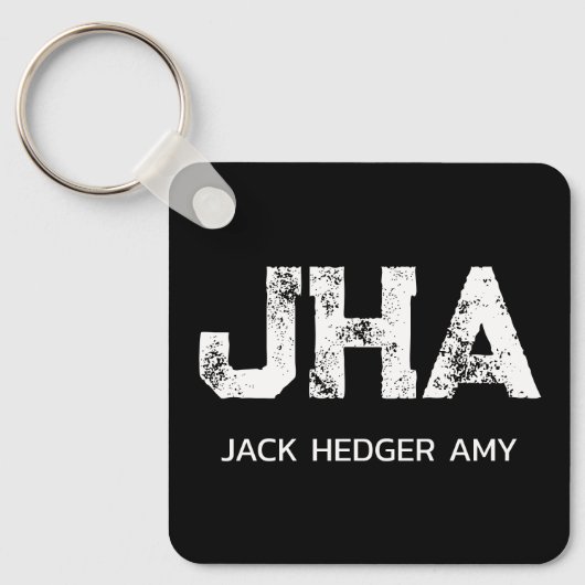 MINIMALIST WHITE THREE LETTER MONOGRAM NAME BLACK SLEUTELHANGER (Voorkant)