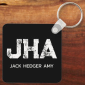 MINIMALIST WHITE THREE LETTER MONOGRAM NAME BLACK SLEUTELHANGER (Achterkant)
