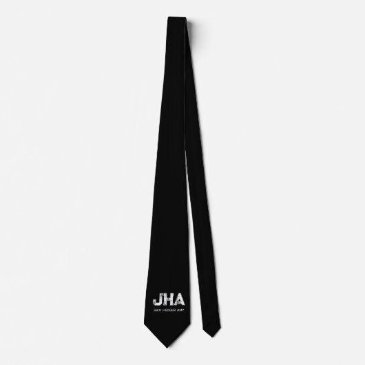 MINIMALIST WHITE THREE LETTER MONOGRAM NAME BLACK  STROPDAS (Voorkant)