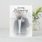 Minimalist White Transparent Overlay Photo Funeral Kaart (Staand voorkant)