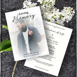 Minimalist White Transparent Overlay Photo Funeral Kaart