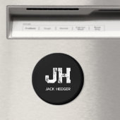 MINIMALIST WHITE TWO LETTER MONOGRAM NAME BLACK MAGNEET (Insitu (Vaatwasser))