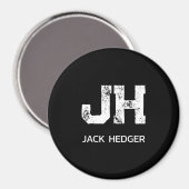 MINIMALIST WHITE TWO LETTER MONOGRAM NAME BLACK MAGNEET (Voorkant / Achterkant)