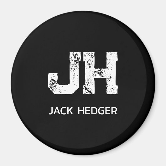 MINIMALIST WHITE TWO LETTER MONOGRAM NAME BLACK MAGNEET (Voorkant)