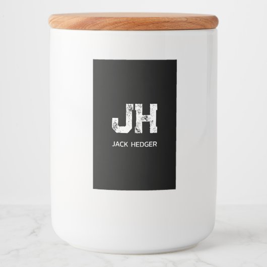 MINIMALIST WHITE TWO LETTER MONOGRAM NAME BLACK VOEDSELCONTAINER ETIKET (Voorkant)