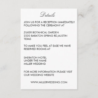 Minimalist White Wedding Details Enclosure Card Informatiekaartje