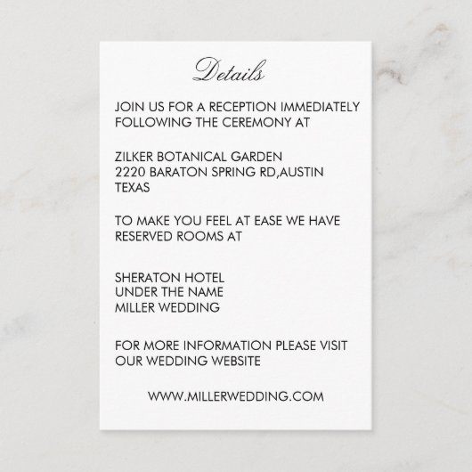 Minimalist White Wedding Details Enclosure Card Informatiekaartje (Voorkant)