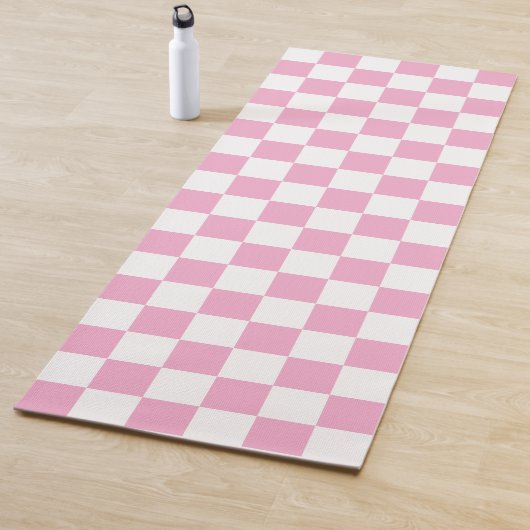 Minimalist White Yoga Mat with Pink Square Accent (In situ)