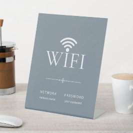 Minimalist Wifi Network Password Sign Muted Blue Reclamebord Met Voetstuk