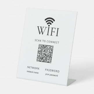 Minimalist WiFi Password Sign QR Code Black White Reclamebord Met Voetstuk