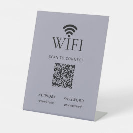Minimalist WiFi Password Sign QR Code Muted Blue Reclamebord Met Voetstuk