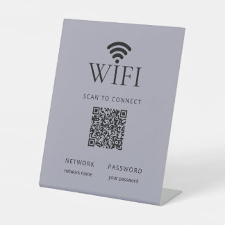Minimalist WiFi Password Sign QR Code Muted Blue Reclamebord Met Voetstuk