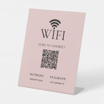 Minimalist WiFi Password Sign with QR Code Pink