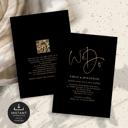Minimalist Wij Doen Goud Script QR Code Wedding Zw Kaart