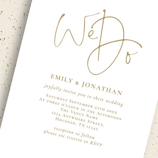 Minimalist Wij Doen Gouden Script QR Code Bruiloft Kaart