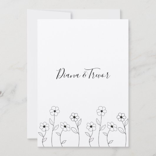 Minimalist Wild Flowers Wedding Monogram Design Kaart (Voorkant)