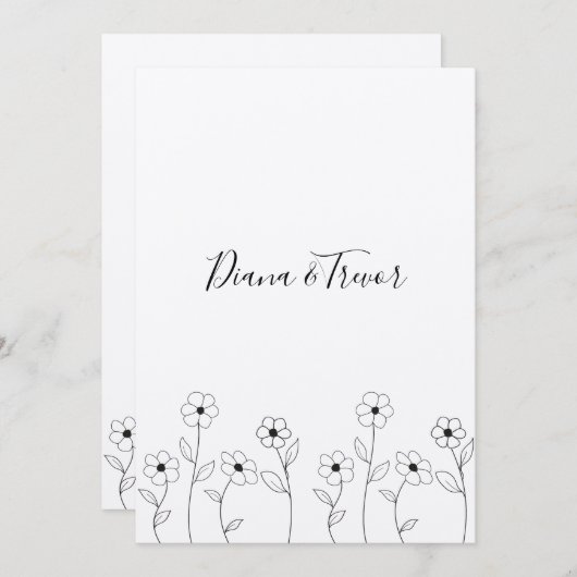 Minimalist Wild Flowers Wedding Monogram Design Kaart (Voorkant / Achterkant)