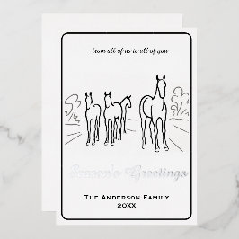 Minimalist Wild Horse Family Custom Folie Feestdagenkaart