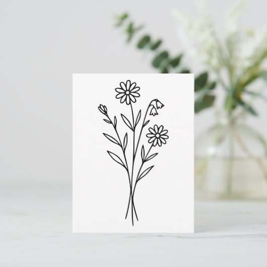Minimalist Wildflower Botanical Bouquet Line Art Briefkaart (Staand voorkant)