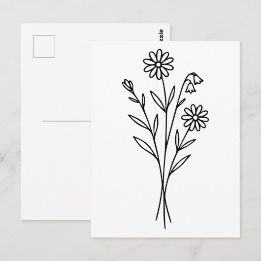 Minimalist Wildflower Botanical Bouquet Line Art Briefkaart (Voorkant / Achterkant)
