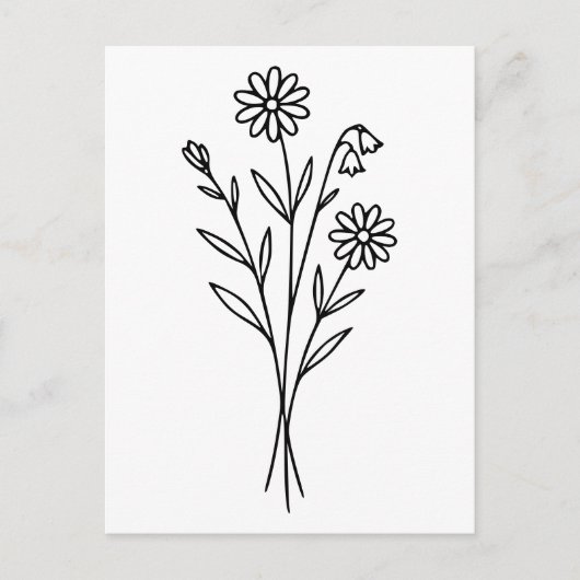 Minimalist Wildflower Botanical Bouquet Line Art Briefkaart (Voorkant)