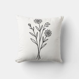 Minimalist Wildflower Botanical Bouquet Line Art Kussen