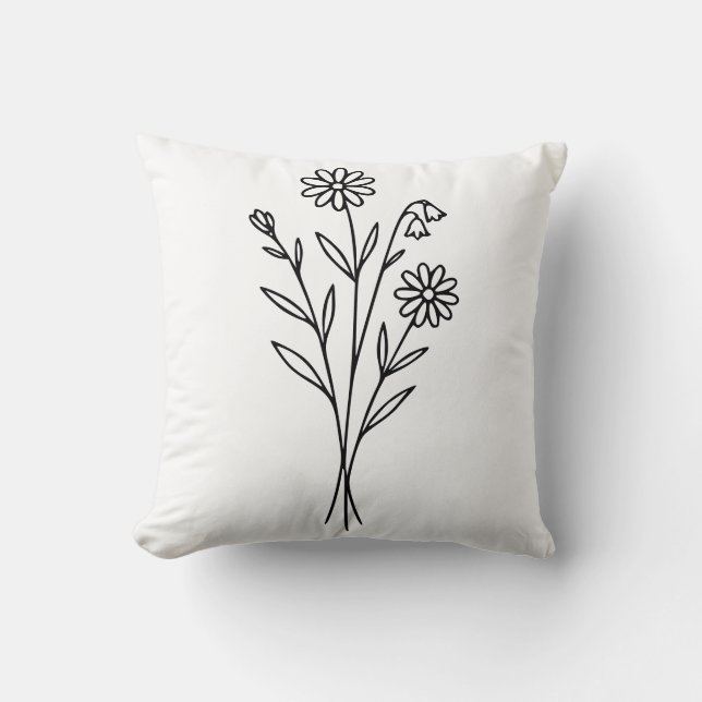Minimalist Wildflower Botanical Bouquet Line Art Kussen (Voorkant)