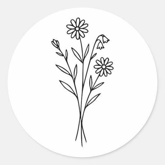 Minimalist Wildflower Botanical Bouquet Line Art Ronde Sticker (Voorkant)