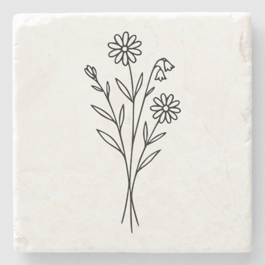 Minimalist Wildflower Botanical Bouquet Line Art Stenen Onderzetter (Voorkant)
