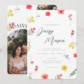 Minimalist Wildflower Botanical Wedding with photo Kaart (Voorkant / Achterkant)