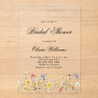 Minimalist Wildflower Bridal Shower Acryl Uitnodigingen