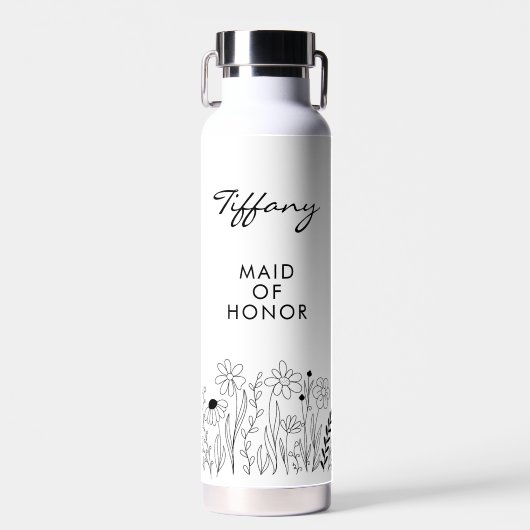Minimalist Wildflower Cute Maid of Honor Waterfles (Voorkant)