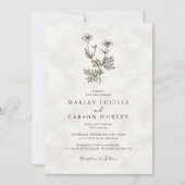 Minimalist Wildflower Ivory Texture Wedding Kaart (Voorkant)