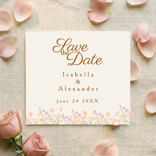Minimalist Wildflower Pastel Spring Save the Date  Aankondigingskaart