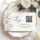 Minimalist Wildflower QR code wedding RSVP Informatiekaartje