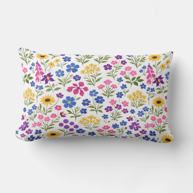 Minimalist Wildflower Seamless Pattern on White  Kussen (Voorkant)