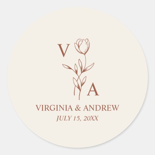 Minimalist Wildflower Terracotta Wedding  Ronde Sticker (Voorkant)