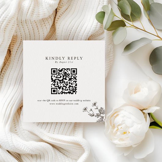 Minimalist Wildflower Wedding Website QR Code RSVP Notitiekaartje