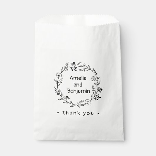 minimalist Wildflower Wreath Folk Rustic Wedding Bedankzakje (Voorkant)