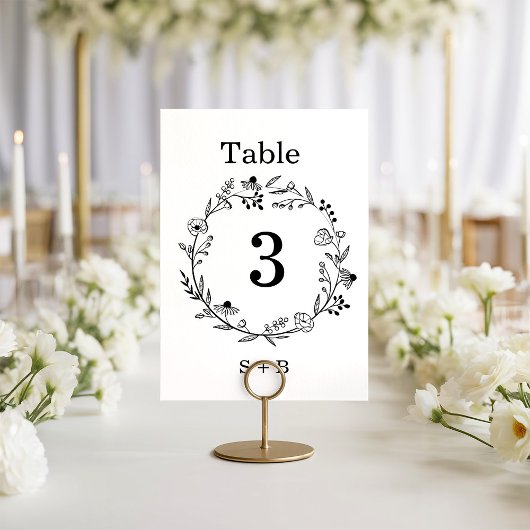 minimalist Wildflower Wreath Folk Rustic Wedding  Kaart